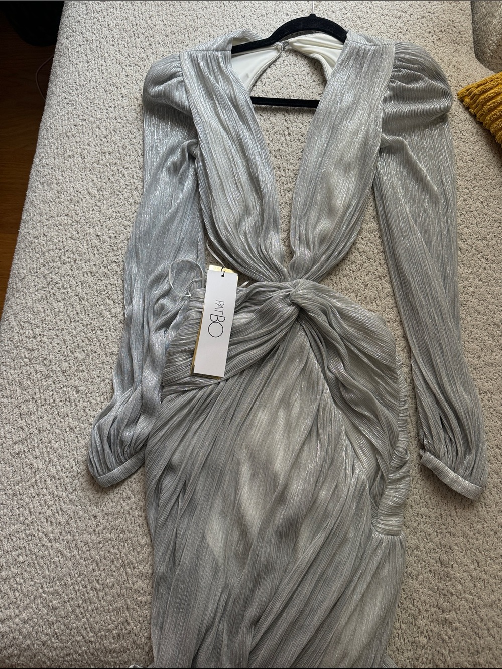 PatBO NWT Silver Long Sleeve Gown Wedding Guest Dress or Special Occassion - Picture 3 of 3
